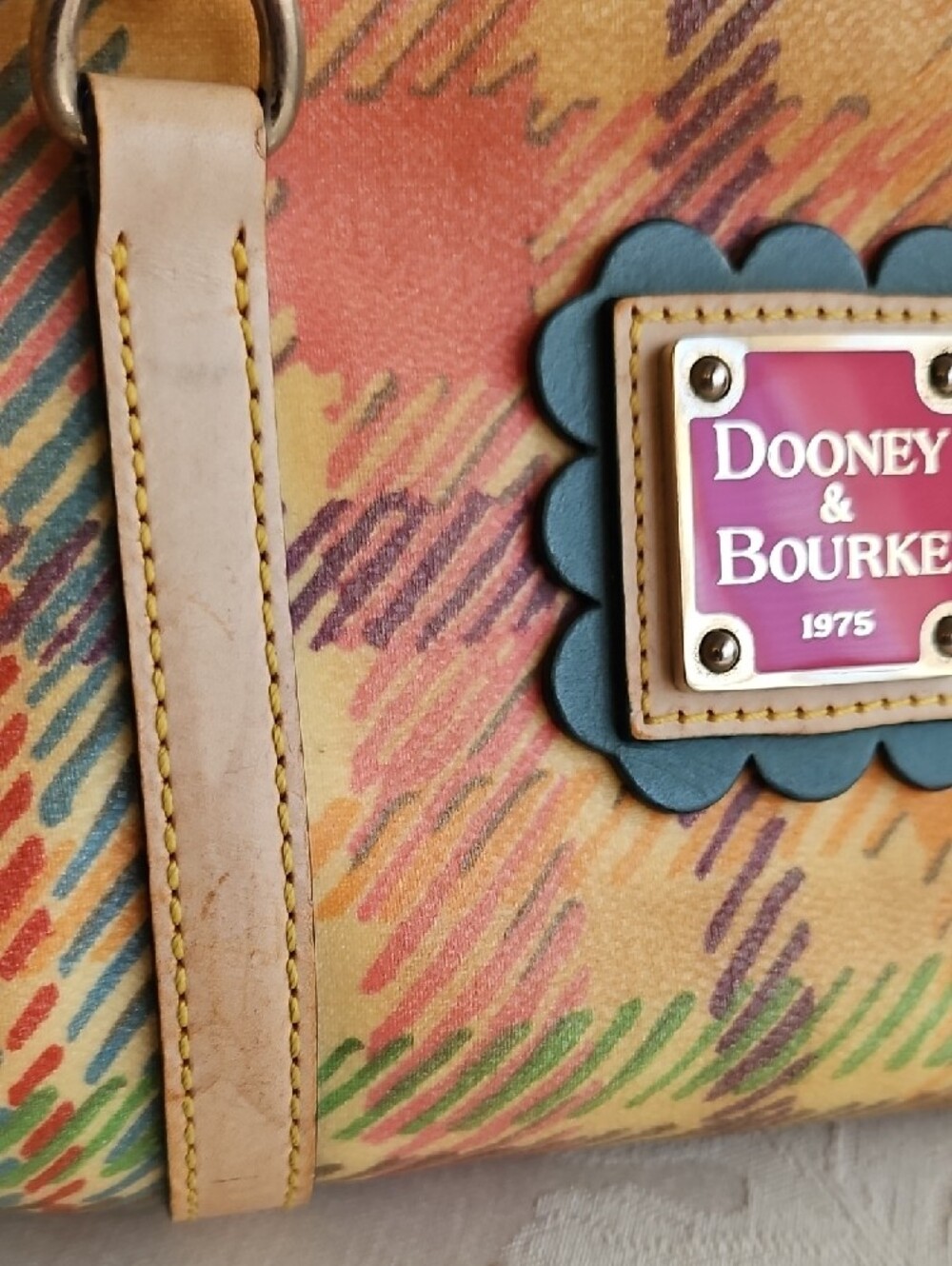 Dooney & Bourke Multicolor Plaid Satchel with Teal Trim and Pink Heart Charm - Picture 4 of 13